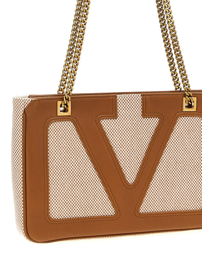 Small Shopper Tote Bag by Valentino Garavani for women in cotton polyester canvas beige & signature features an jet-set Viva Superstar V Logo Cotton Polyester Canvas Small Shopper Tote Bag design with a secure zipper, ample , and versatile handle for an jet-set finish.