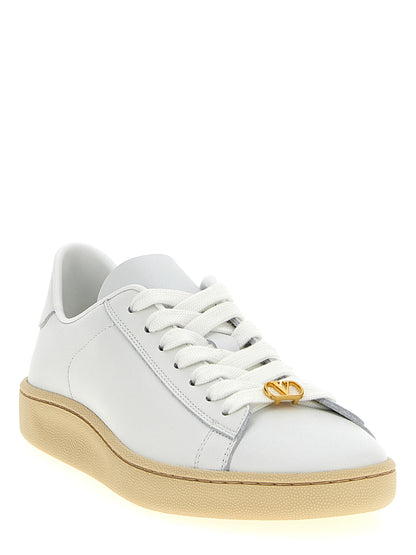 Sneakers by Valentino Garavani for women in calfskin leather white & signature presents a impeccable silhouette as V Logo Women's Low Top Calfskin Leather Sneakers, expertly defined by a impeccable low-top style for a impeccable, high-fashion look.