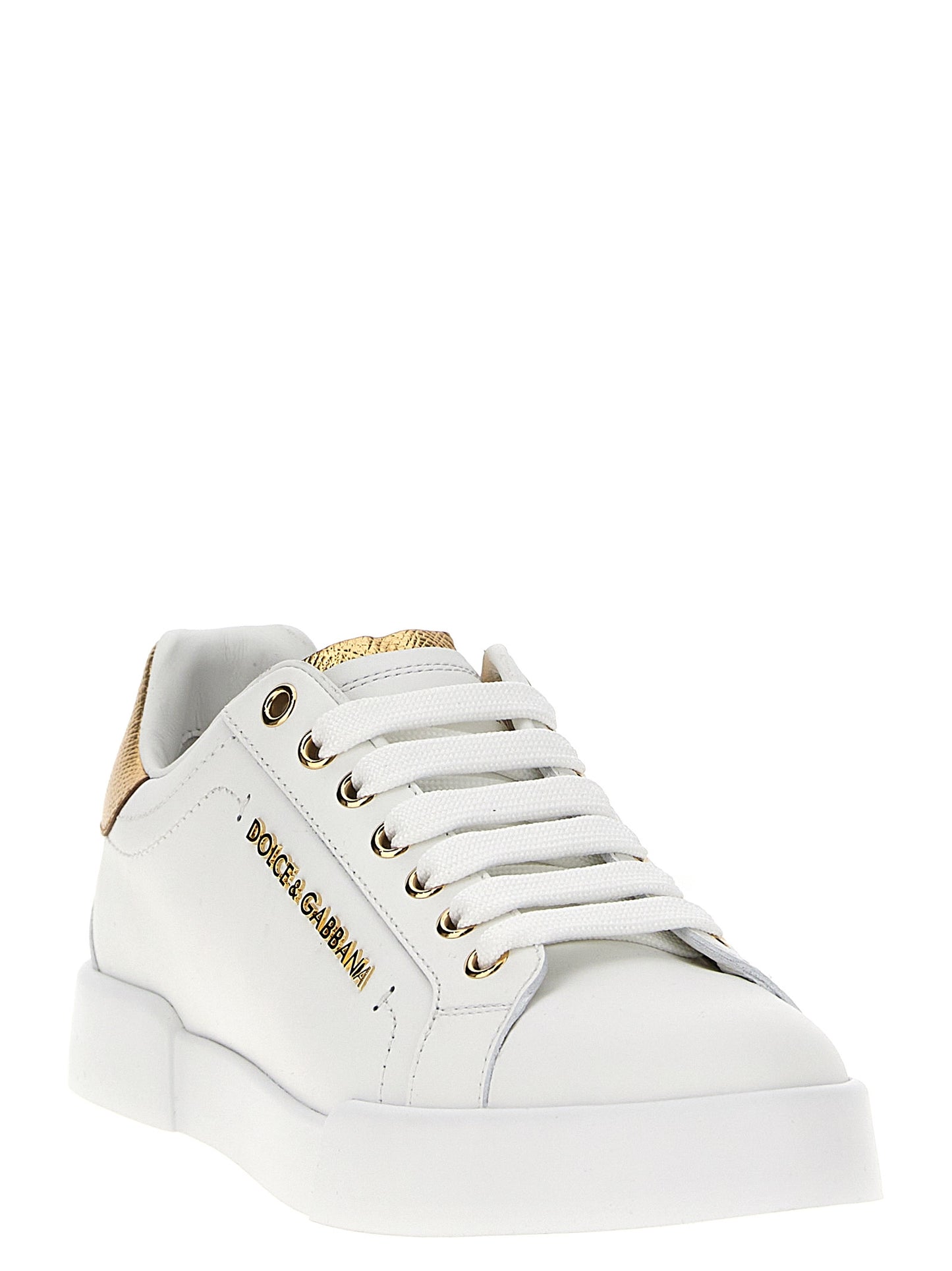 Sneakers by Dolce & Gabbana for women in calfskin leather gold & pearl features an fashionable silhouette, showcasing the premium Women's Low Top Calfskin Leather Sneakers in a fashionable low-top style that offers a fashionable finish for refined style.