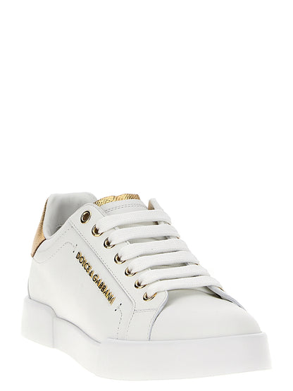 Sneakers by Dolce & Gabbana for women in calfskin leather gold & pearl features an fashionable silhouette, showcasing the premium Women's Low Top Calfskin Leather Sneakers in a fashionable low-top style that offers a fashionable finish for refined style.