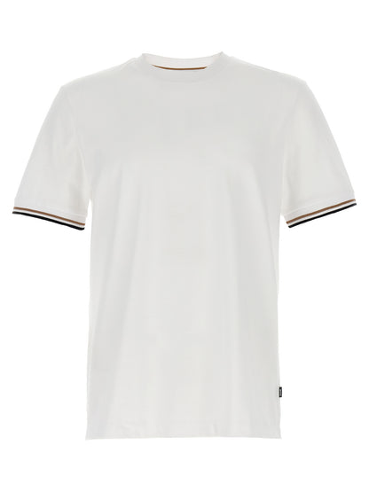 T-Shirt by Hugo Boss for men in cotton white showcases a chic silhouette, artfully detailed with a chic crew neckline and for a chic finish.