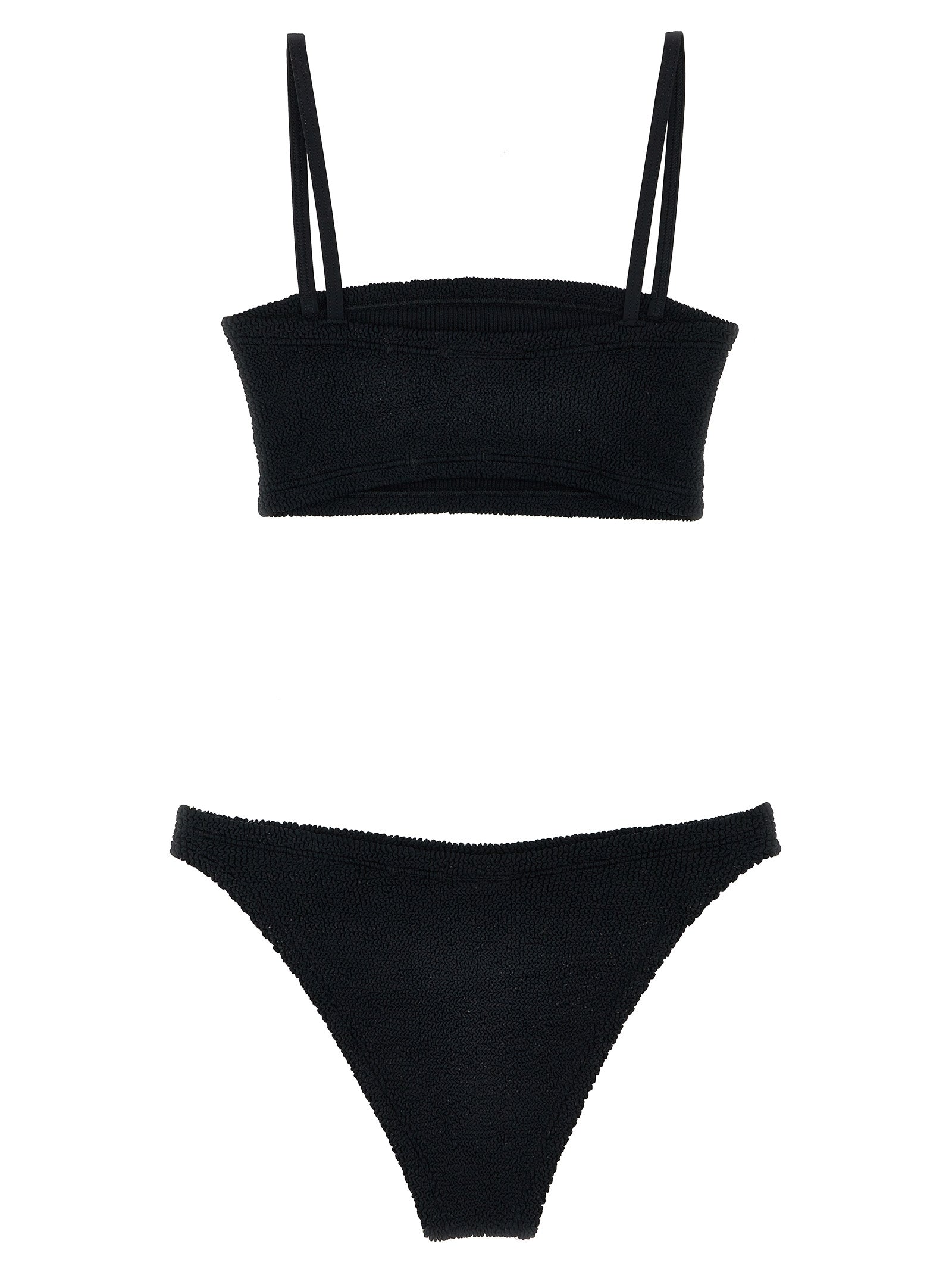 Bikini by Hunza G for women in stretch polyamide black & signature features an dramatic silhouette, artfully capturing the essence of the dramatic Gigi Women's Stretch Polyamide Bikini design with a sophisticated dramatic cut.