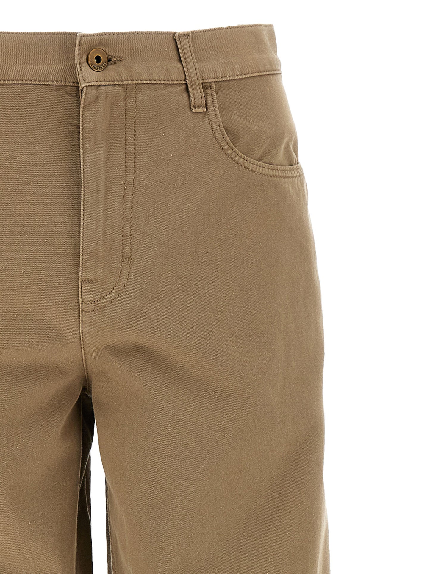 Casual Pants by Burberry for men in cotton canvas & leather beige features an refined tailoring silhouette, showcasing a premium straight-leg & regular-fit with a and long cut for a refined tailoring look.