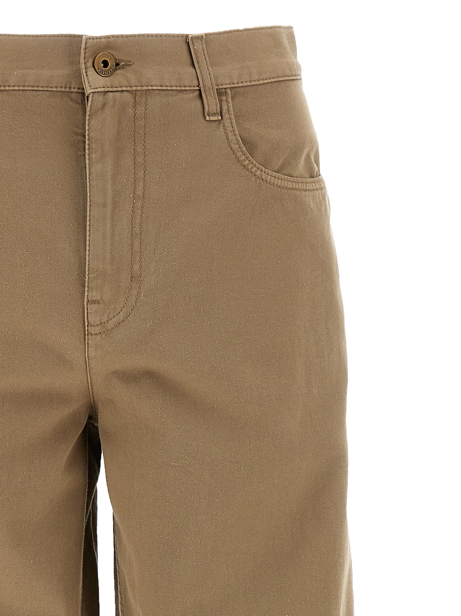 Casual Pants by Burberry for men in cotton canvas & leather beige features an refined tailoring silhouette, showcasing a premium straight-leg & regular-fit with a and long cut for a refined tailoring look.
