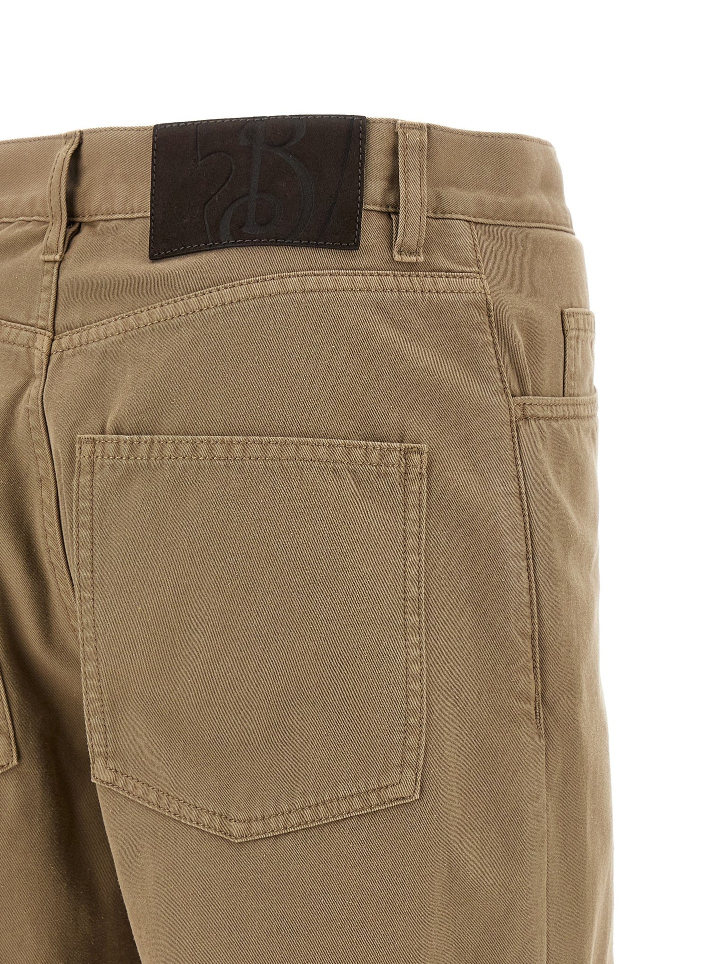 Casual Pants by Burberry for men in cotton canvas & leather beige presents a tailored silhouette, showcasing a tailored straight-leg & regular-fit and long cut with a refined for a truly tailored aesthetic.