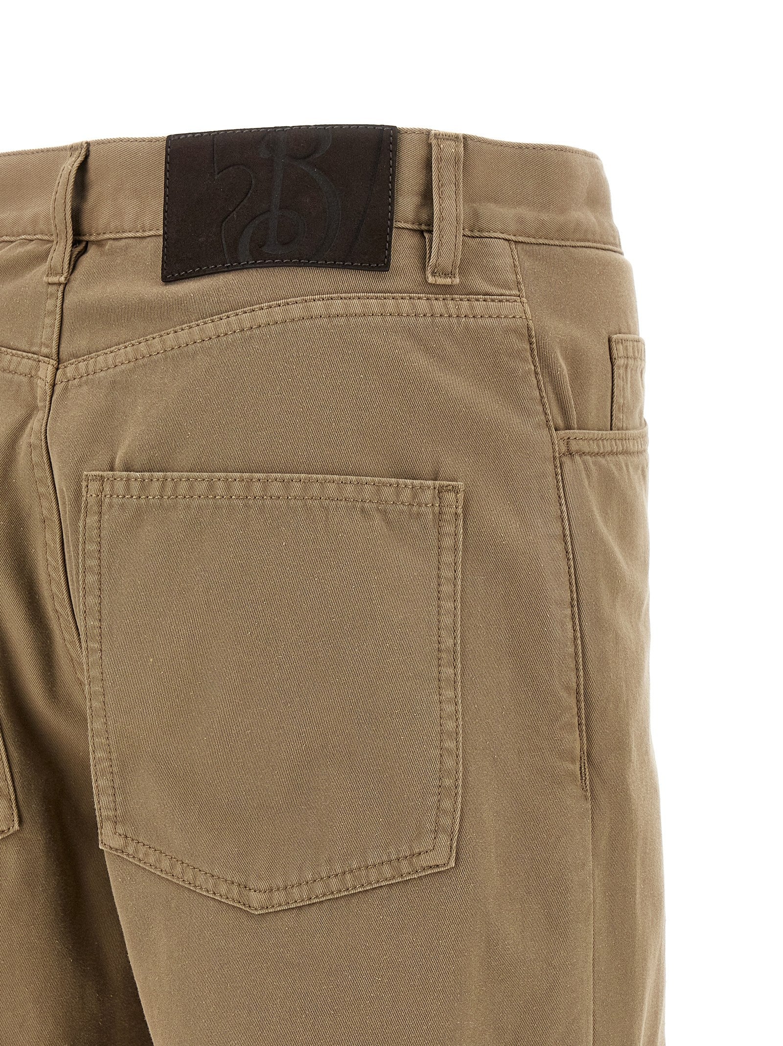 Casual Pants by Burberry for men in cotton canvas & leather beige presents a tailored silhouette, showcasing a tailored straight-leg & regular-fit and long cut with a refined for a truly tailored aesthetic.