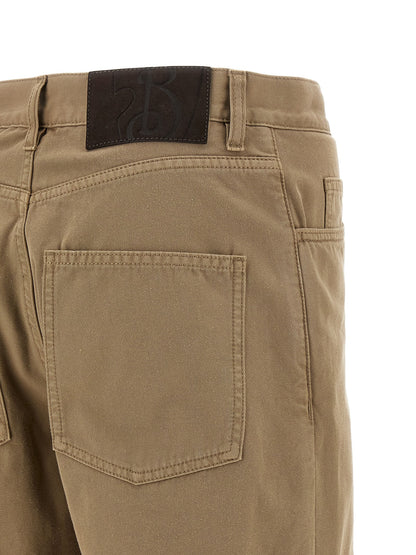 Casual Pants by Burberry for men in cotton canvas & leather beige presents a tailored silhouette, showcasing a tailored straight-leg & regular-fit and long cut with a refined for a truly tailored aesthetic.