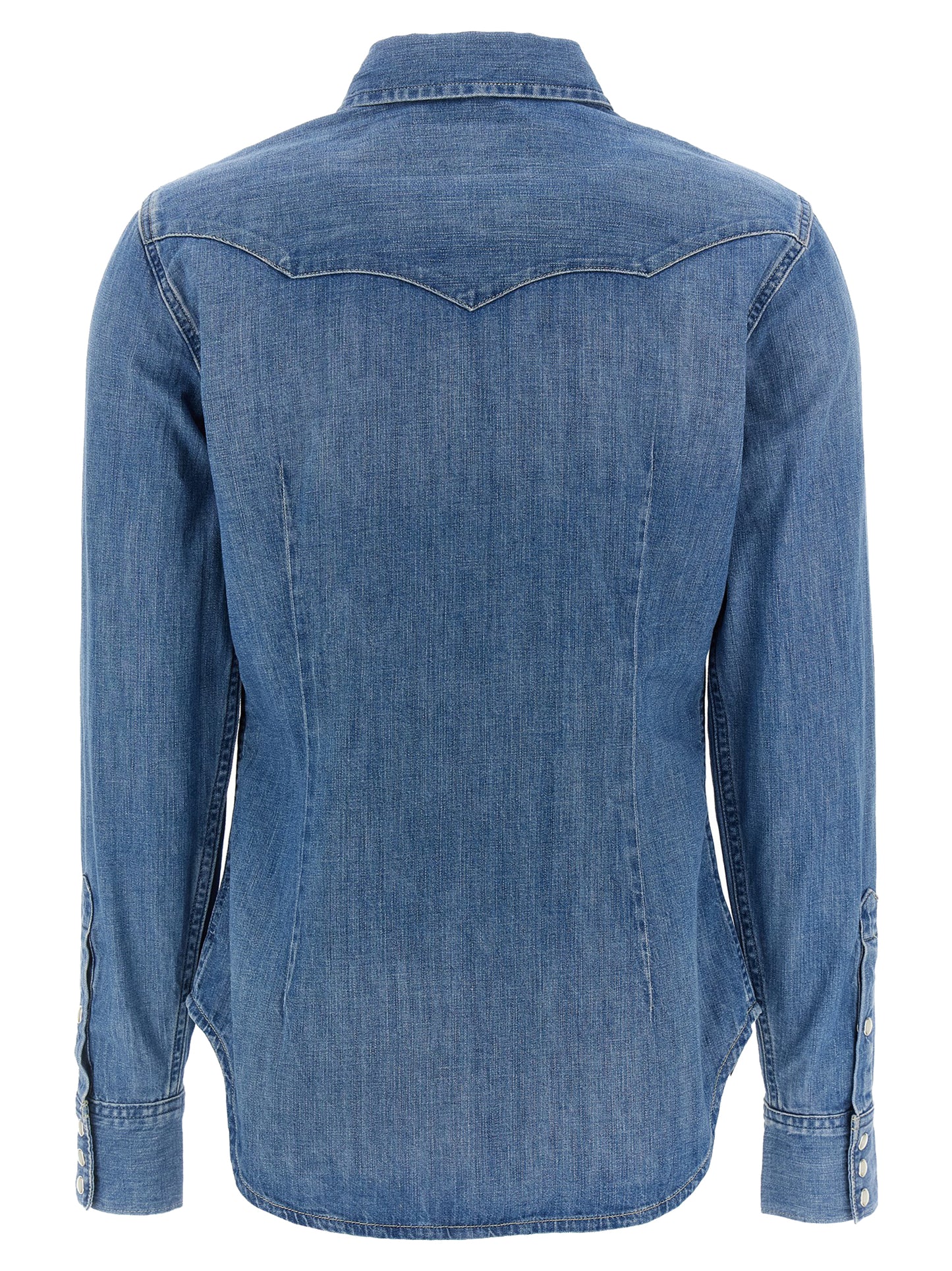 Blouse by Polo Ralph Lauren for women in denim cotton blue, featuring a nuanced and nuanced for a sophisticated finish.