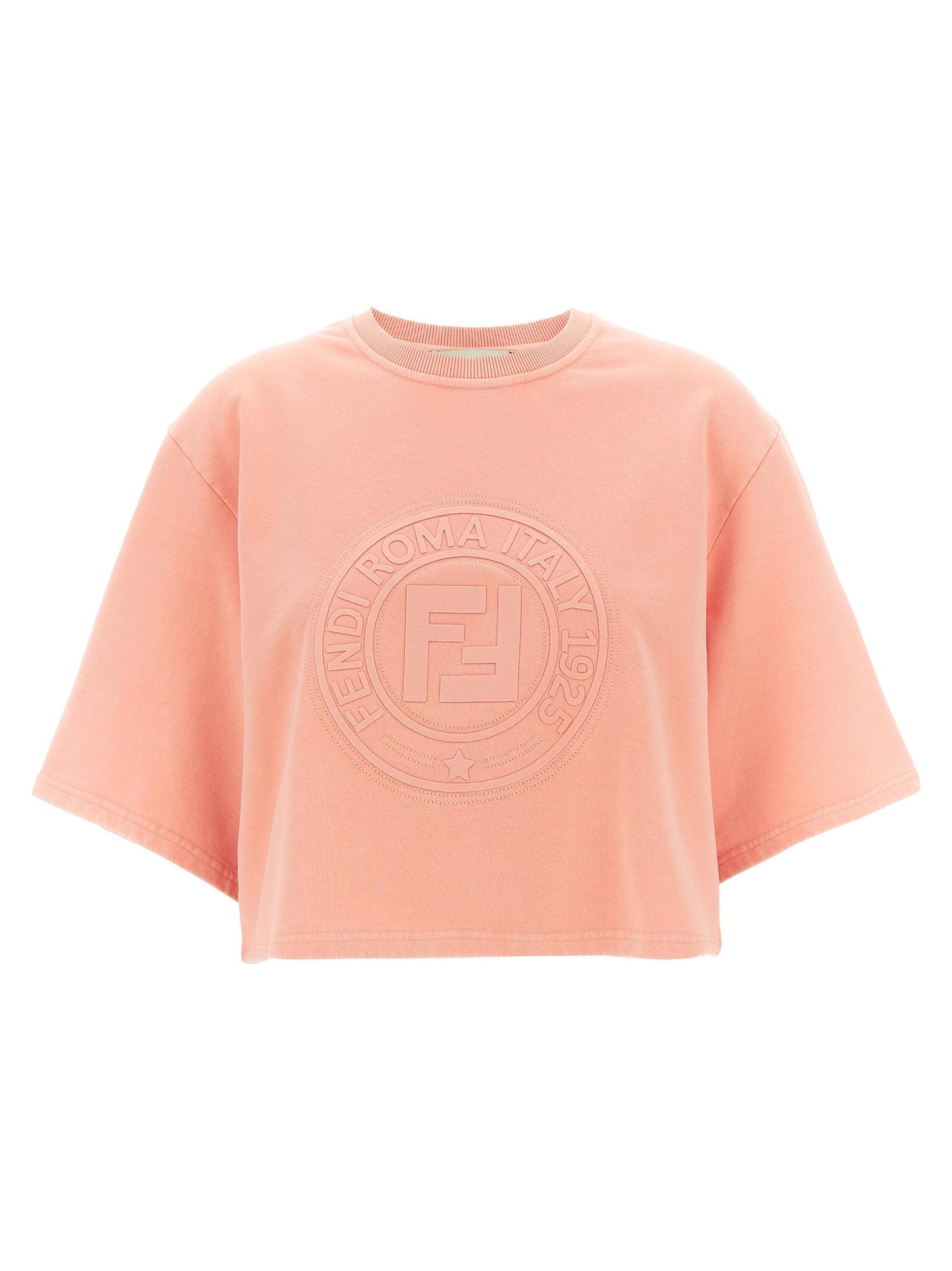 Activewear Sweatshirt by Fendi for women in cotton multicolor & pink presents a dynamic silhouette, featuring a dynamic crew neckline and short-sleeve detailed with functional .