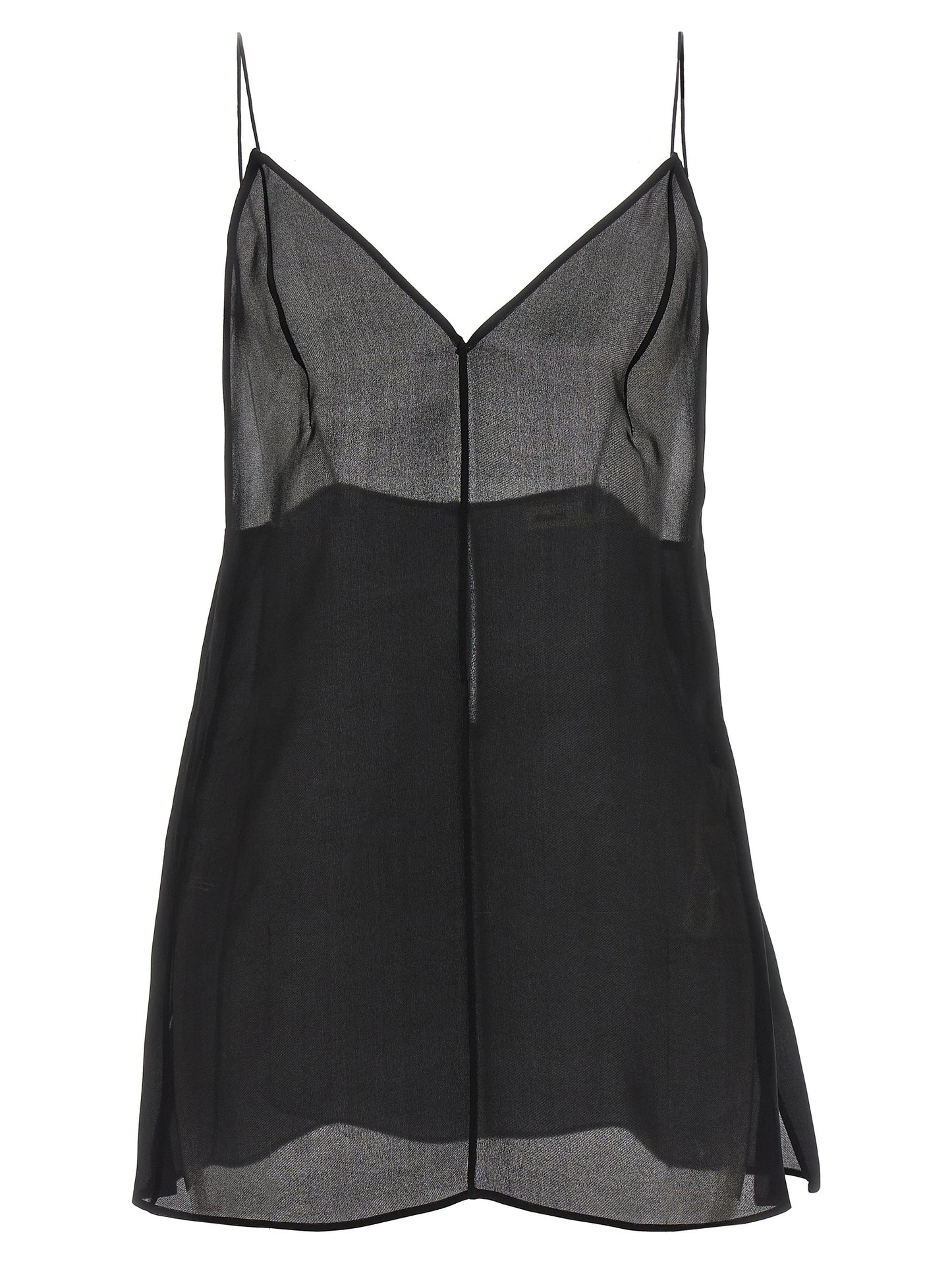 Tank Top by Khaite for women in silk black & transparent presents a uncompromising silhouette, artfully detailed with a uncompromising v-neck square neckline and sleeveless for a sophisticated, uncompromising finish.