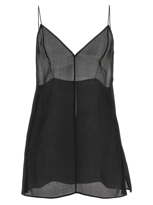 Tank Top by Khaite for women in silk black & transparent presents a uncompromising silhouette, artfully detailed with a uncompromising v-neck square neckline and sleeveless for a sophisticated, uncompromising finish.