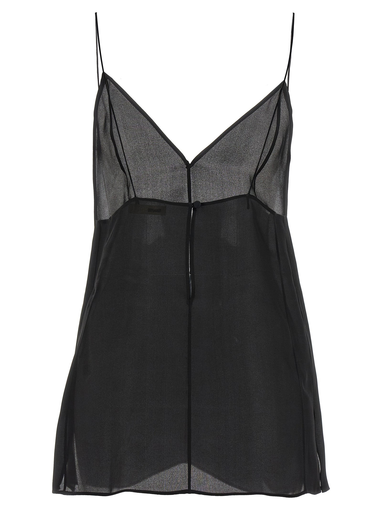 Tank Top by Khaite for women in silk black & transparent showcases a perennial silhouette, artfully detailed with a design and a perennial v-neck square neckline.