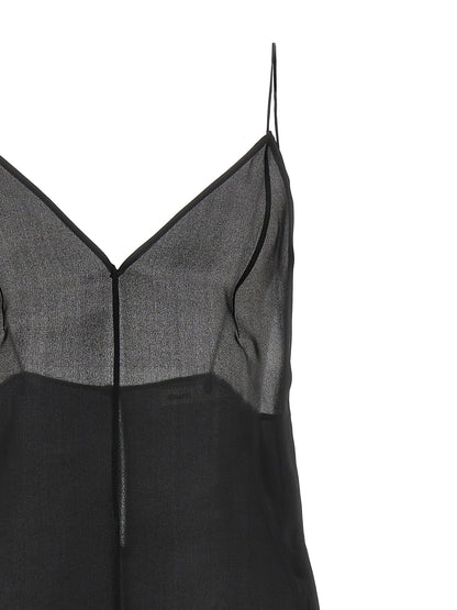 Tank Top by Khaite for women in silk black & transparent features an bespeak silhouette, showcasing an bespeak and bespeak v-neck square neckline for a truly sophisticated look.