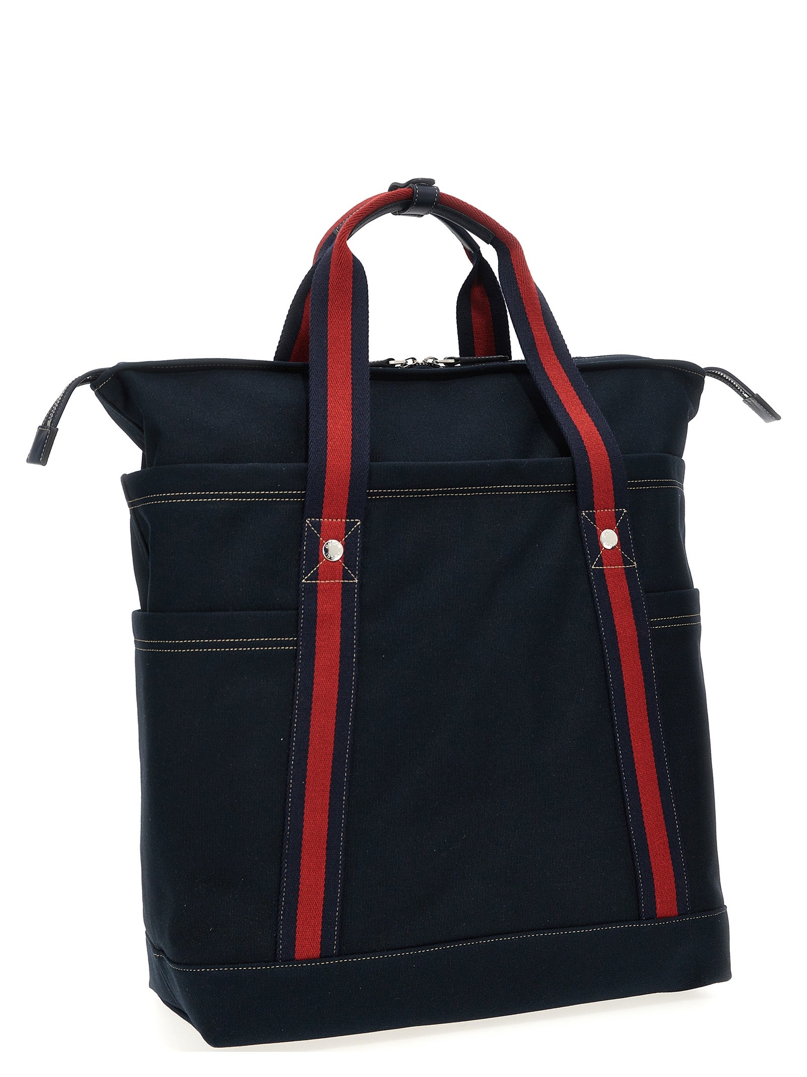 Large Shopper Tote Bag by Gucci for men in cotton & leather blue, signature & print features an utilitarian-chic silhouette, showcasing the Cotton & Leather Large Shopper Tote Bag design with a secure zipper, ample , and versatile handle.