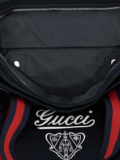 Large Shopper Tote Bag by Gucci for men in cotton & leather blue, signature & print features an metropolitan chic Cotton & Leather Large Shopper Tote Bag design with a secure zipper, metropolitan chic , and versatile handle for a metropolitan chic look.