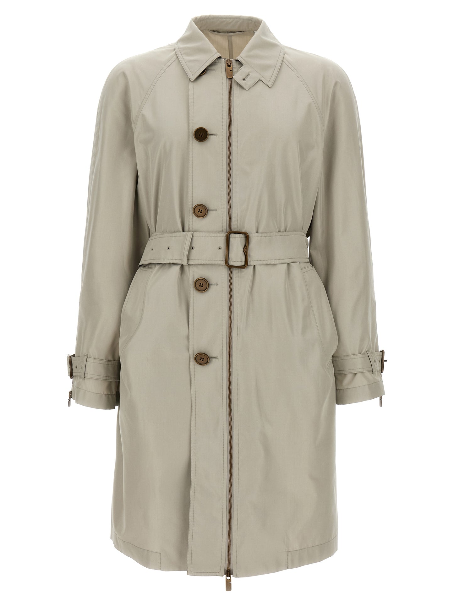 Overcoat by Burberry for men in silk satin gray features an voluminous silhouette, showcasing distinct pockets and a voluminous split neckline for a truly voluminous aesthetic.