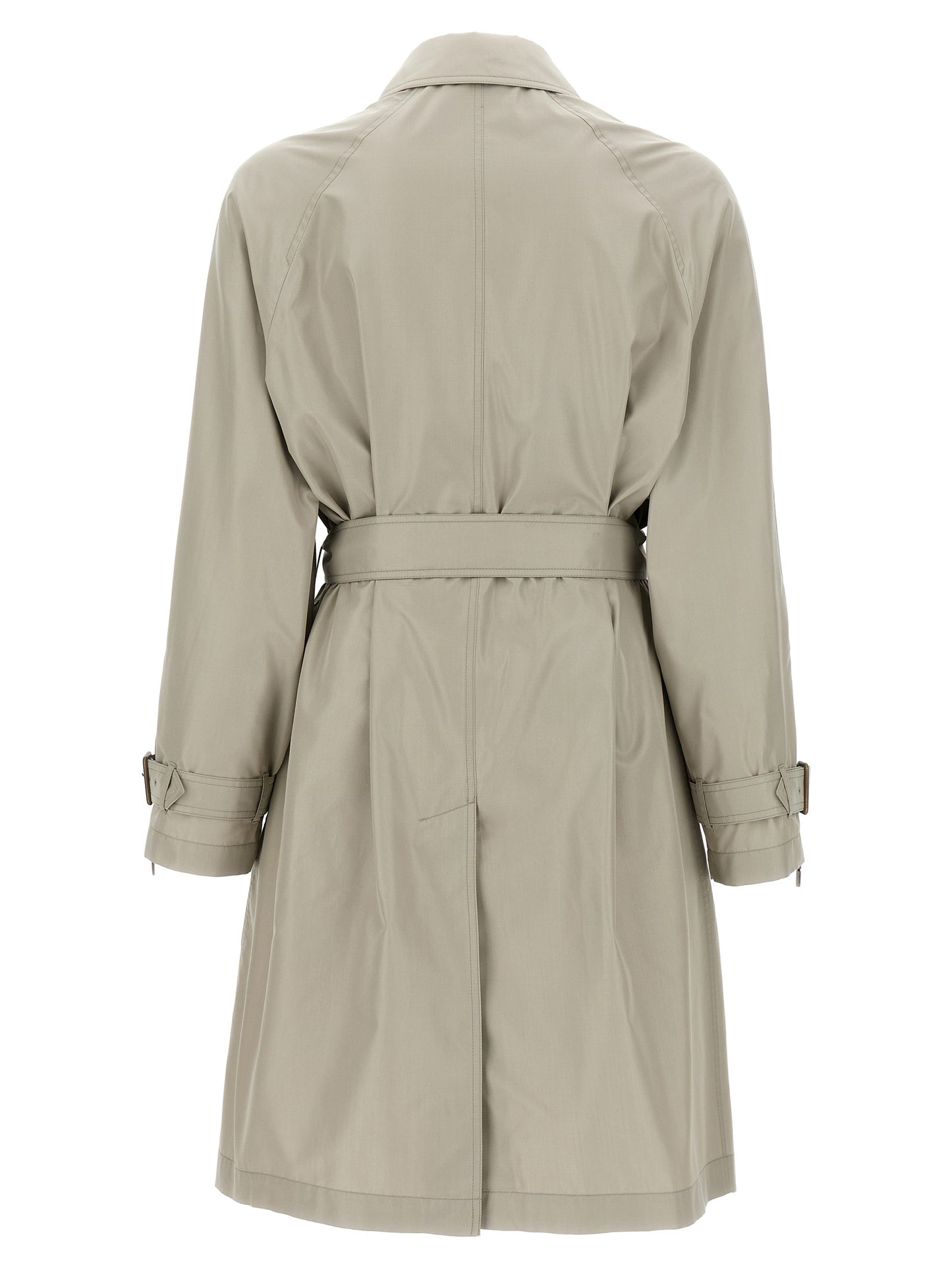 Overcoat by Burberry for men in silk satin gray presents a luxurious silhouette, showcasing a luxurious split neckline and sophisticated pockets for a premium, luxurious look.