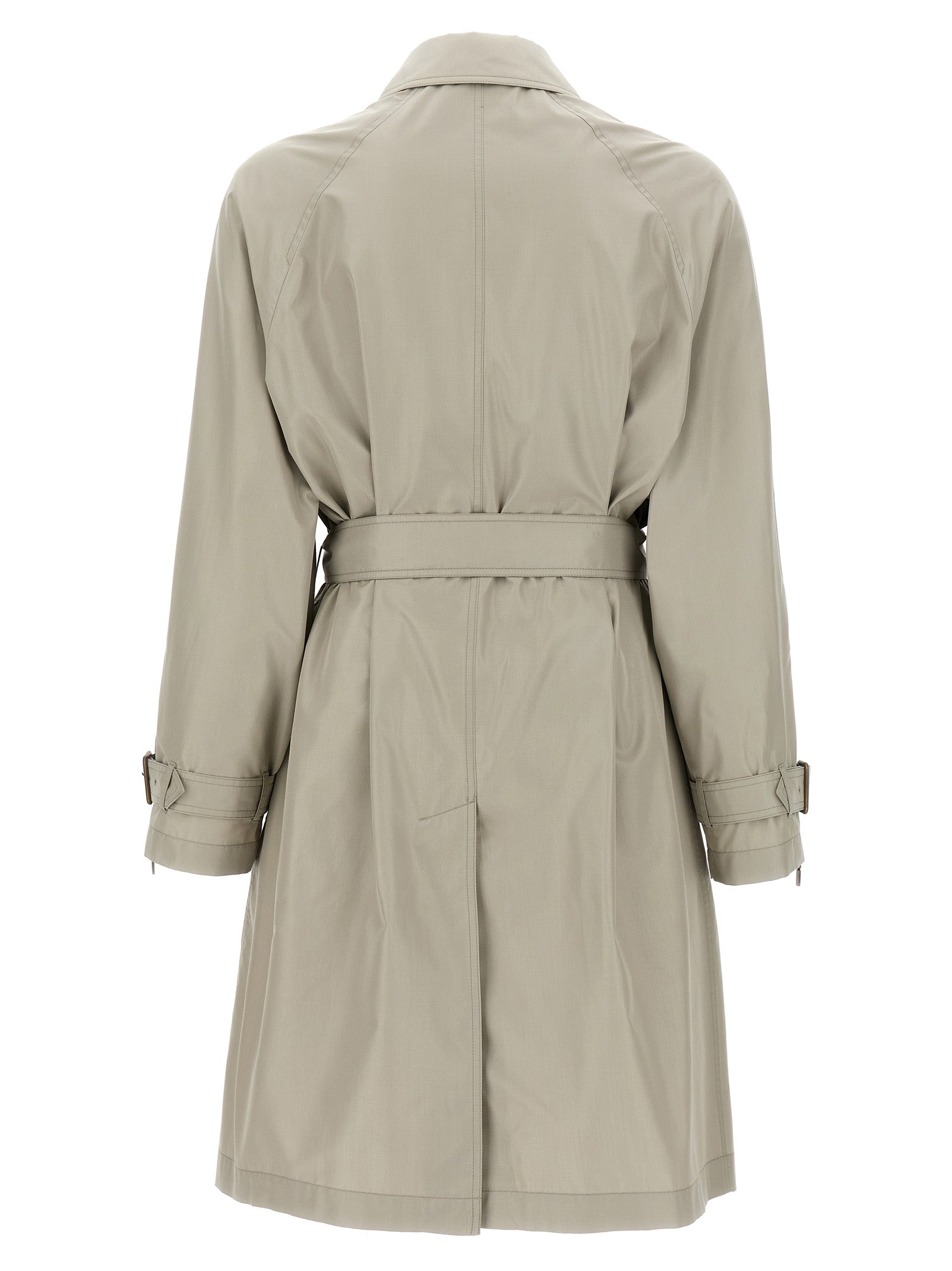 Overcoat by Burberry for men in silk satin gray presents a luxurious silhouette, showcasing a luxurious split neckline and sophisticated pockets for a premium, luxurious look.