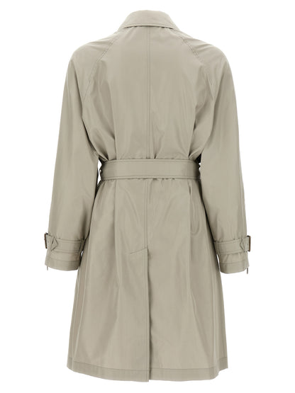 Overcoat by Burberry for men in silk satin gray presents a luxurious silhouette, showcasing a luxurious split neckline and sophisticated pockets for a premium, luxurious look.