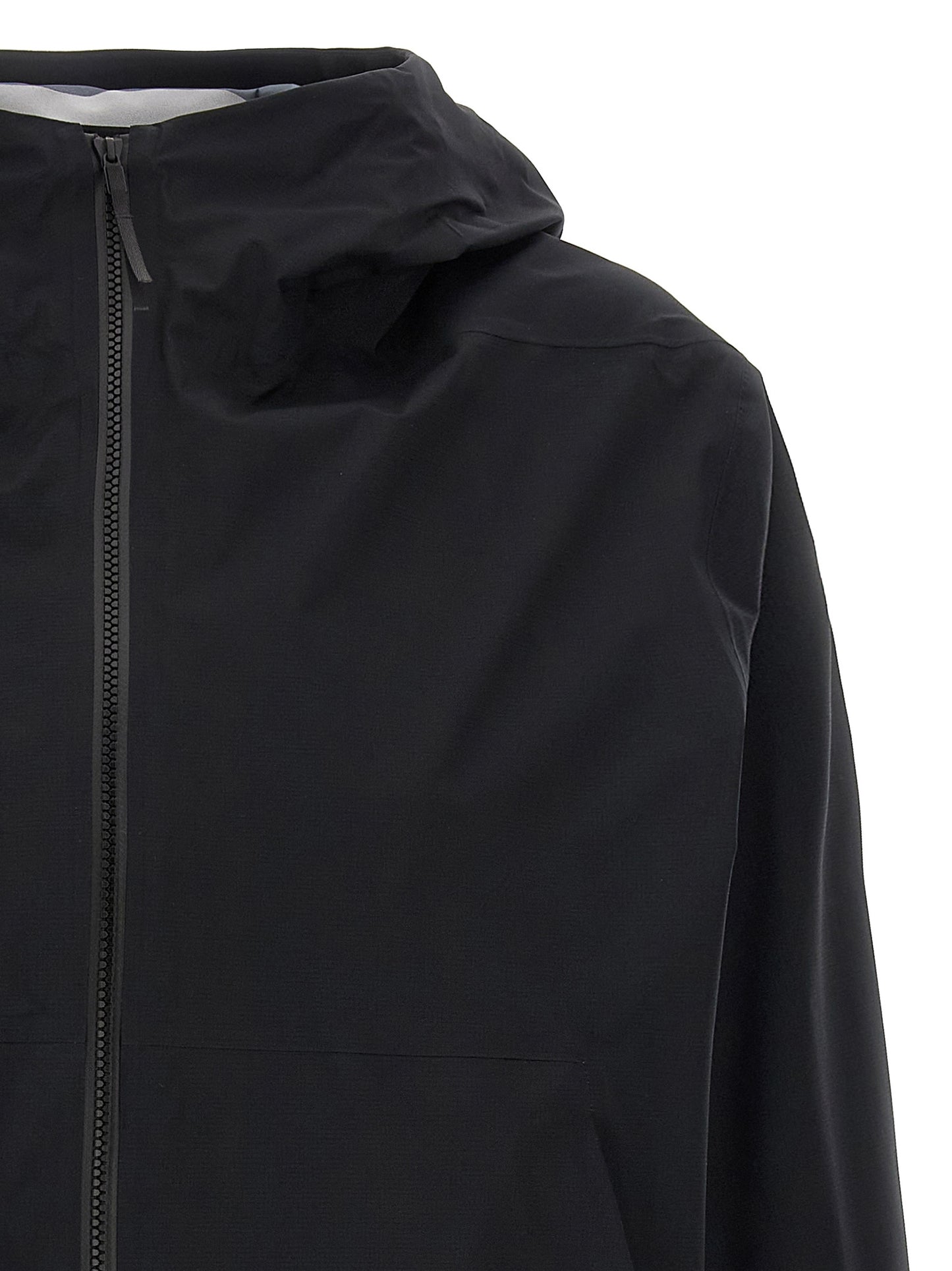 Hooded Windbreaker Jacket by Arc'teryx Veilance for women in nylon & silicone black features an magnificent silhouette, showcasing the sophisticated hooded neckline and functional water-resistant, windproof, lightweight, pockets & hooded for a premium, magnificent look.