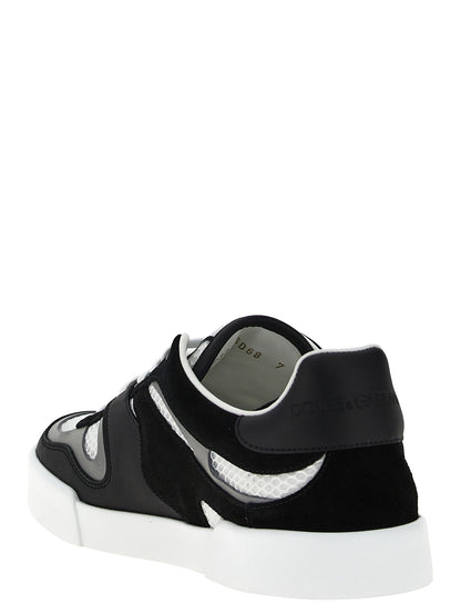 Sneakers by Dolce & Gabbana for men in calfskin leather & polyester bicolour, black & white features an fashionable silhouette, showcasing the premium Men's Fashion Calfskin Leather & Polyester Sneakers in a fashionable fashion style that offers a fashionable finish for refined style.