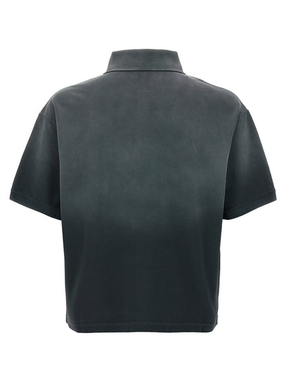 Polo Shirt by Alexander McQueen for men in velvet cotton gradient & gray showcases a sharp silhouette, detailed with a refined and sharp for a sophisticated finish.