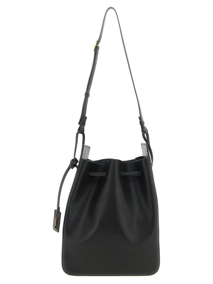 Saint Laurent Cassandre Suede Calfskin Leather Large Crossbody Bucket Handbag - Bicolour Dark Green Signature