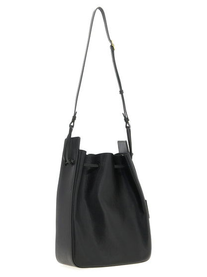 Saint Laurent Cassandre Suede Calfskin Leather Large Crossbody Bucket Handbag - Bicolour Dark Green Signature