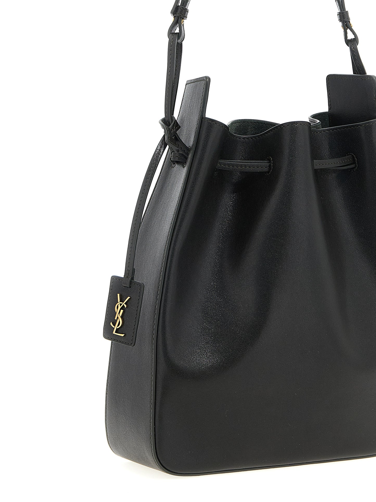 Saint Laurent Cassandre Suede Calfskin Leather Large Crossbody Bucket Handbag - Bicolour Dark Green Signature