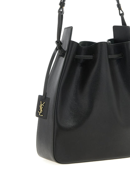 Saint Laurent Cassandre Suede Calfskin Leather Large Crossbody Bucket Handbag - Bicolour Dark Green Signature