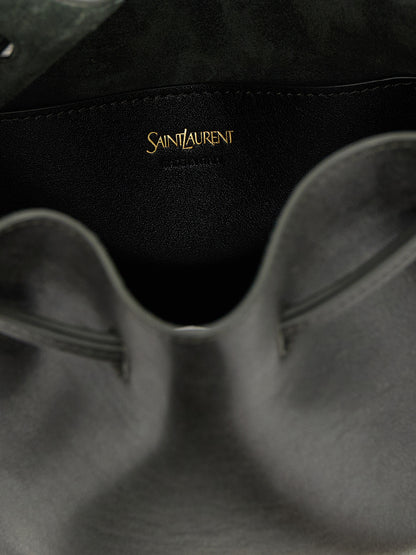 Saint Laurent Cassandre Suede Calfskin Leather Large Crossbody Bucket Handbag - Bicolour Dark Green Signature