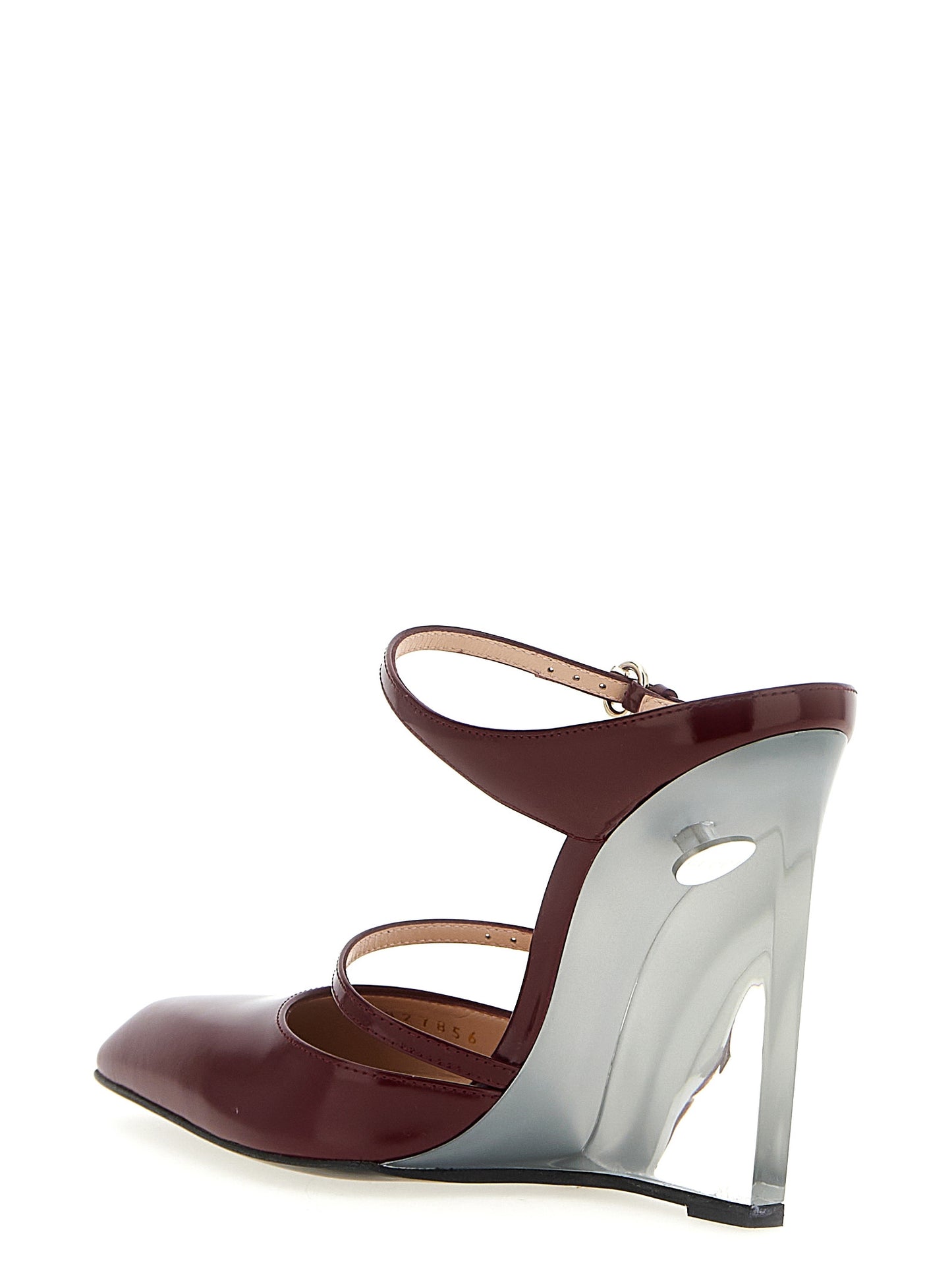 Wedge Sandals by Gucci for women in leather & metal multicolor, red & transparent features an architectural design from the Women's Leather & Metal Wedge Sandals collection, defined by a architectural wedge and for a architectural finish.