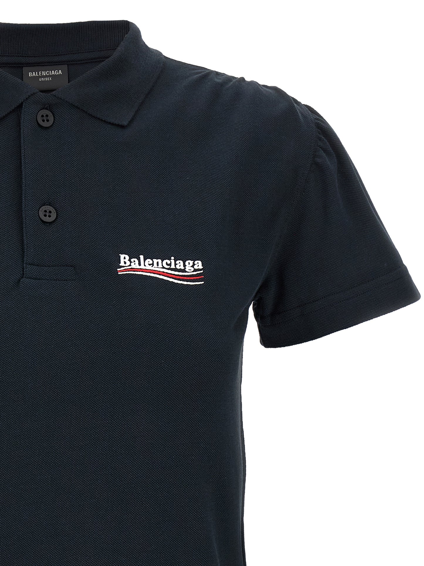 Polo Shirt by Balenciaga for women in cotton blue presents a crisp silhouette, artfully detailed with a crisp and crisp .