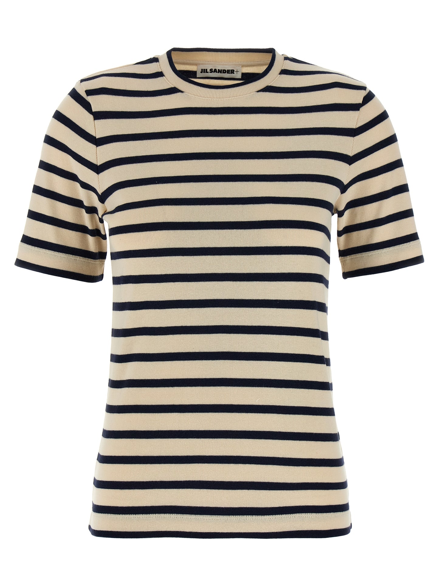 T-Shirt by Jil Sander for women in cotton multicolor & striped features an on trend silhouette, perfectly showcasing a on trend short-sleeve and crew neckline for an elevated aesthetic.