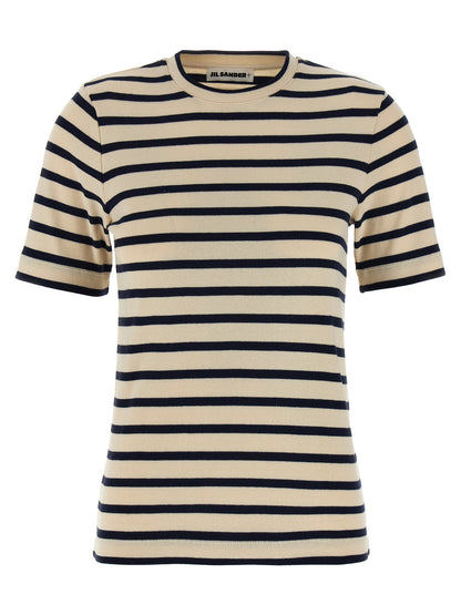 T-Shirt by Jil Sander for women in cotton multicolor & striped features an on trend silhouette, perfectly showcasing a on trend short-sleeve and crew neckline for an elevated aesthetic.