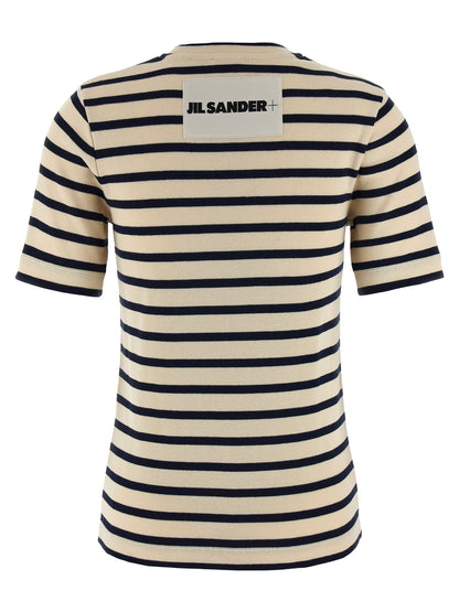T-Shirt by Jil Sander for women in cotton multicolor & striped showcases a unassuming silhouette, artfully detailed with a refined crew neckline and unassuming for a sophisticated, contemporary look.