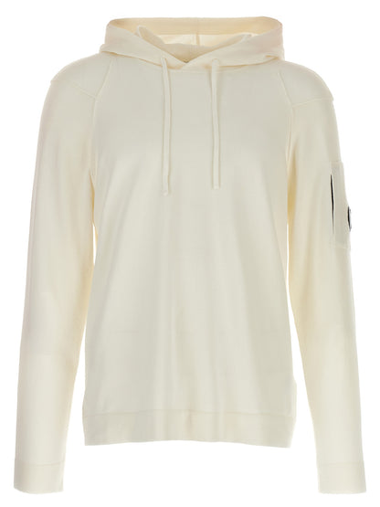 Sweatshirt Hoodie by C.P. Company for men in cotton white & signature features an dramatic silhouette, showcasing a sophisticated hooded neckline and dramatic for a refined, modern aesthetic.