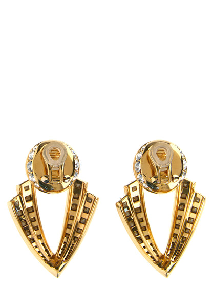 Earrings by Valentino Garavani for women in calfskin leather gold presents a resplendent silhouette, artfully capturing the essence of the Women's Clip On Gold Brass Earrings with a resplendent clip-on for a sophisticated look.