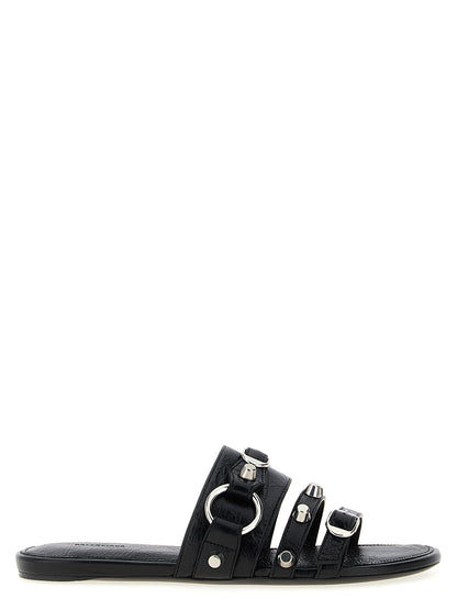 Sliders Flat Shoes by Balenciaga for women in lamb leather black & silver features an statuesque silhouette from the City Women's Lamb Leather Sliders Flat Shoes collection, showcasing a and a statuesque for a statuesque look.