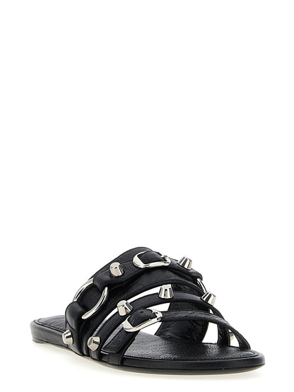 Sliders Flat Shoes by Balenciaga for women in lamb leather black & silver showcases a enchanting silhouette as part of the City Women's Lamb Leather Sliders Flat Shoes collection, defined by a enchanting and for a enchanting look.
