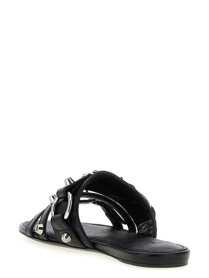 Sliders Flat Shoes by Balenciaga for women in lamb leather black & silver showcases a dynamic silhouette, artfully capturing City Women's Lamb Leather Sliders Flat Shoes through its distinctive and elegant .