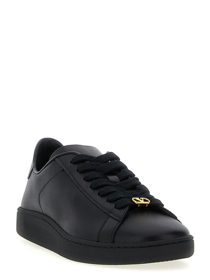 Sneakers by Valentino Garavani for men in calfskin leather black & signature features an fashionable silhouette, showcasing the premium V Logo Men's Low Top Calfskin Leather Sneakers in a fashionable low-top style that offers a fashionable finish for refined style.