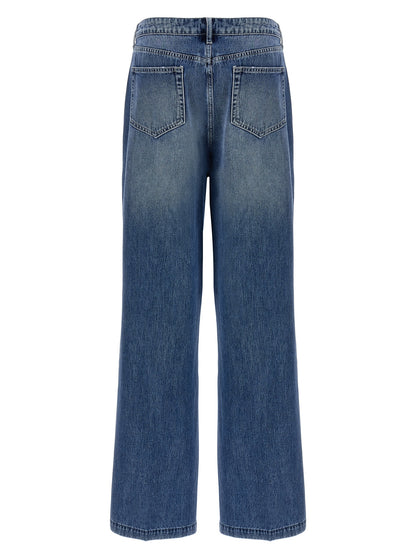 Jeans by L'Agence for women in denim cotton blue features an refined tailoring silhouette, showcasing a premium wide with a high rise and short cut for a refined tailoring look.
