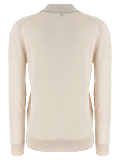 Polo Shirt by Brioni for women in cashmere silk beige presents a sleek silhouette, featuring a refined v-neck neckline and for a sleek finish.