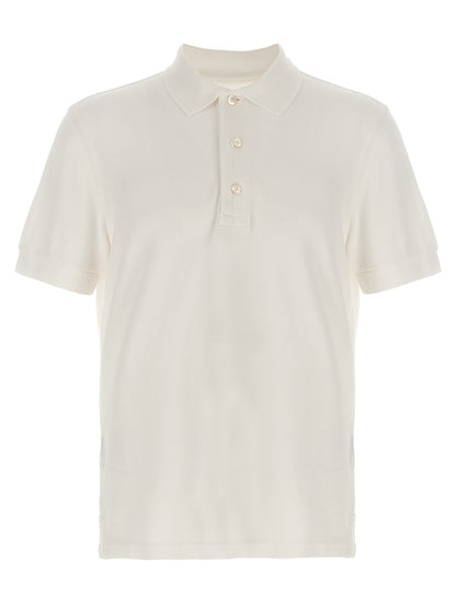 Polo Shirt by Tom Ford for men in lyocell & cotton white & patterned showcases a sharp silhouette, detailed with a refined and sharp short-sleeve for a sophisticated finish.