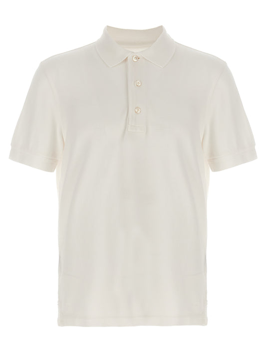 Polo Shirt by Tom Ford for men in lyocell & cotton white & patterned showcases a sharp silhouette, detailed with a refined and sharp short-sleeve for a sophisticated finish.