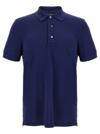 Polo Shirt by Tom Ford for men in lyocell & cotton blue & patterned presents a distinguished silhouette, showcasing a sophisticated and distinguished short-sleeve for a truly distinguished finish.