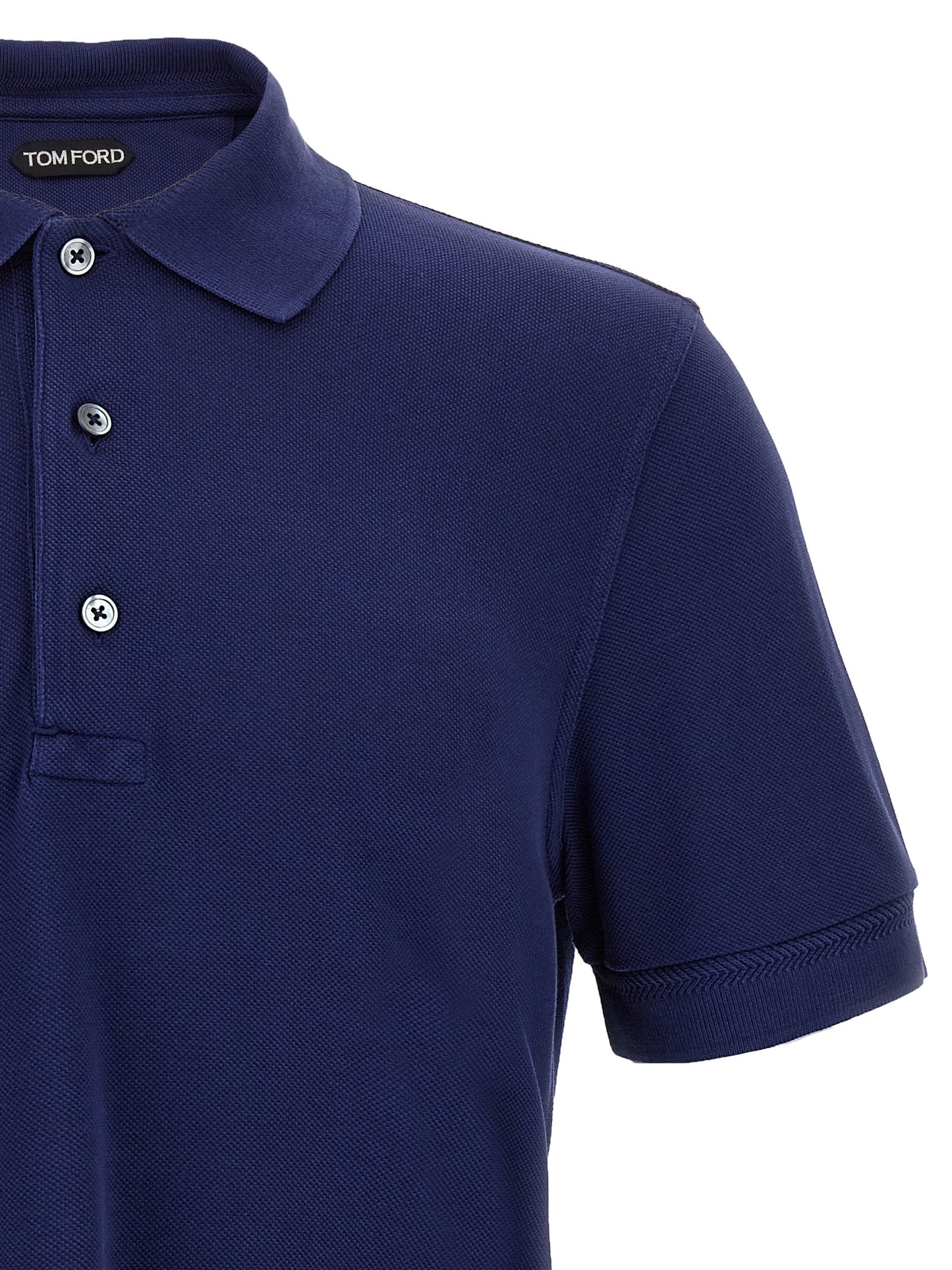 Polo Shirt by Tom Ford for men in lyocell & cotton blue & patterned showcases a sharp silhouette, detailed with a refined and sharp for a sophisticated finish.