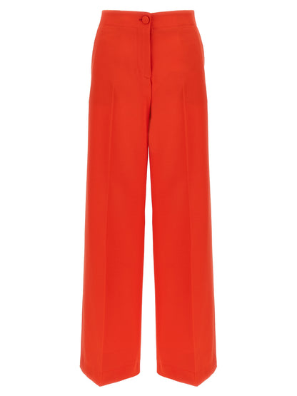 Trousers by Brioni for women in wool & silk multicolor & red features an sartorial silhouette, showcasing a precise straight-leg & wide and long with a sartorial for a refined look.