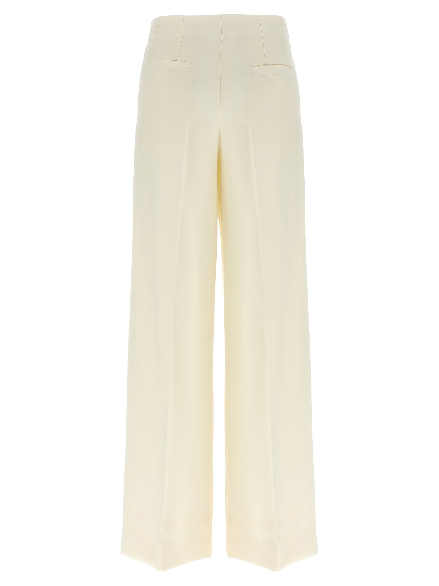 Trousers by Brioni for women in wool & silk white features an sartorial silhouette, showcasing a precise straight-leg & wide and long with a sartorial for a refined look.